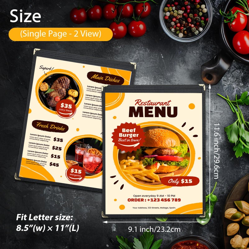 FLK Tech 8.5 x 11 Inch Menu Covers, 10 Pack 1 Page 2 View Menu Holder, Restaurant Menu Cover Fits 8 1/2" x 11" Paper, Double Stitched Restaurant Menu Sleeves, Wine Menu - Image 2